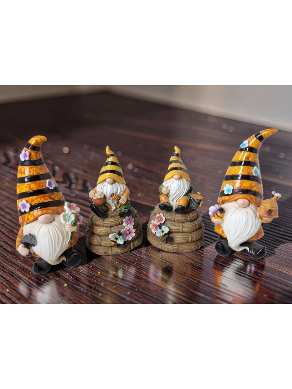 Vintage 1980s set of 4 Honey Bee's Theme 5",6" Resin Gnomes